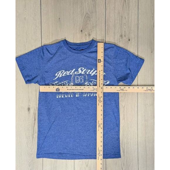 Red Stripe Brewing T Shirt Mens Medium Jamaican Beer Graphic Two Sided SS Blue - Picture 7 of 7